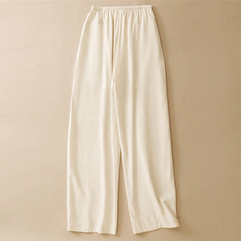 Buddha Stones Pantalon droit minimaliste d'été pour femme, à cordon de serrage et poches - image 1