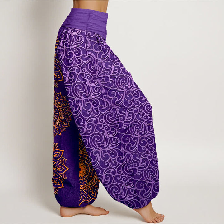 Buddha Stones Pantalon harem pour femme en pur coton à motif floral mandala doré et taille élastique - image 2
