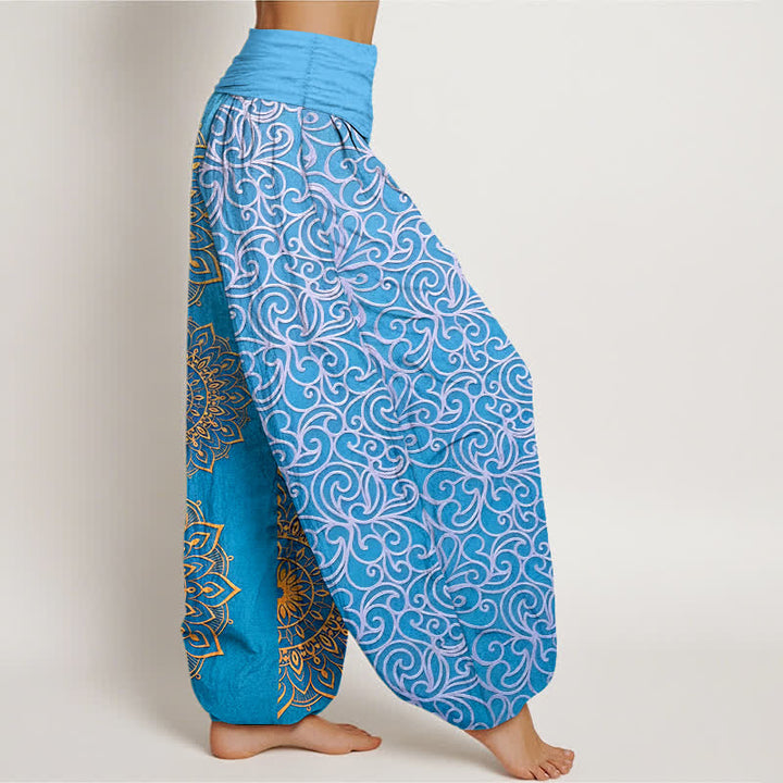 Buddha Stones Pantalon harem pour femme en pur coton à motif floral mandala doré et taille élastique - image 7