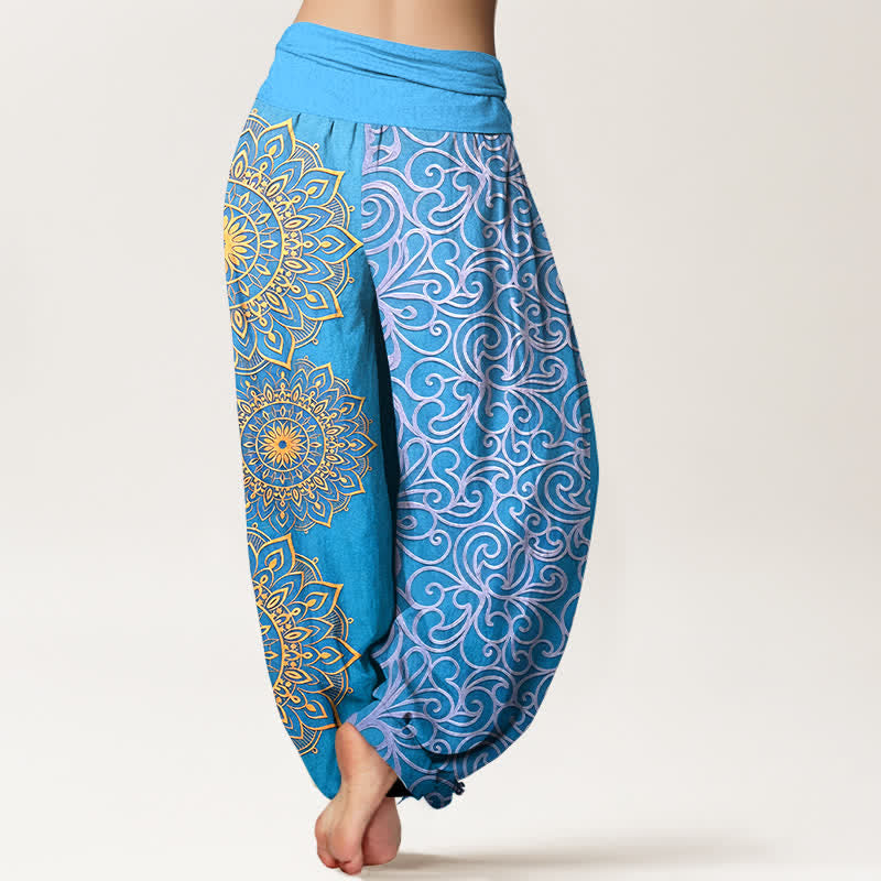 Buddha Stones Pantalon harem pour femme en pur coton à motif floral mandala doré et taille élastique - image 6