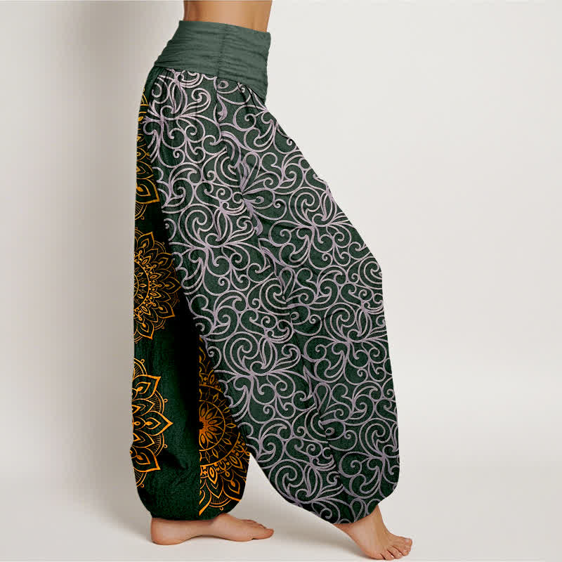 Buddha Stones Pantalon harem pour femme en pur coton à motif floral mandala doré et taille élastique - image 10