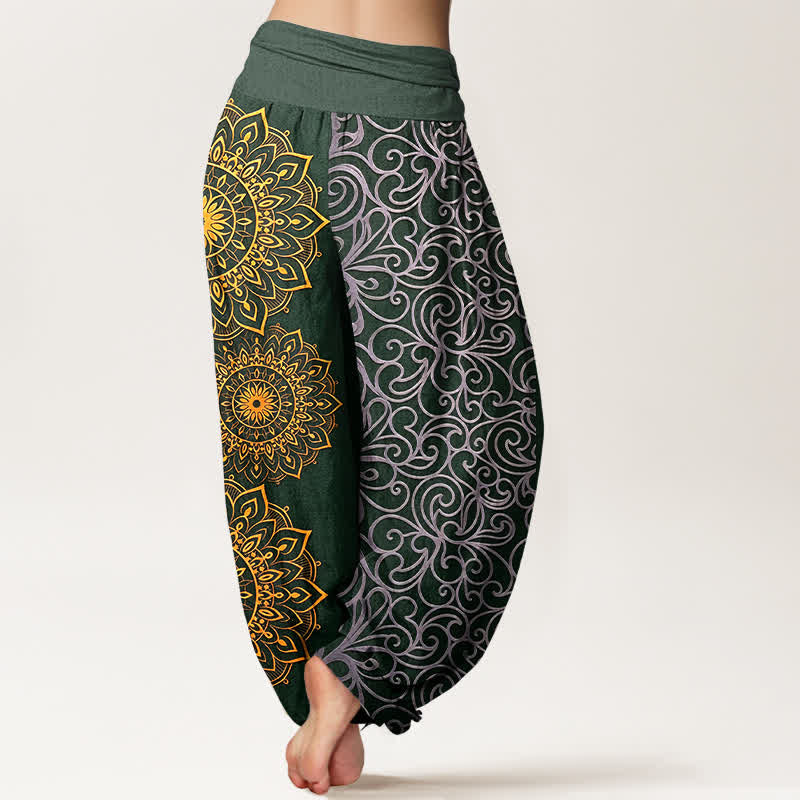 Buddha Stones Pantalon harem pour femme en pur coton à motif floral mandala doré et taille élastique - image 9