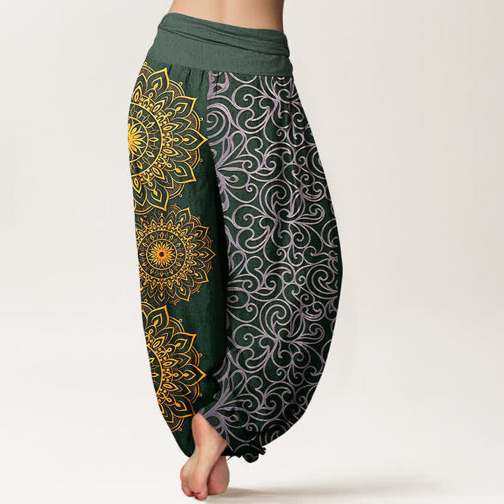 Buddha Stones Pantalon harem pour femme en pur coton à motif floral mandala doré et taille élastique - image 9
