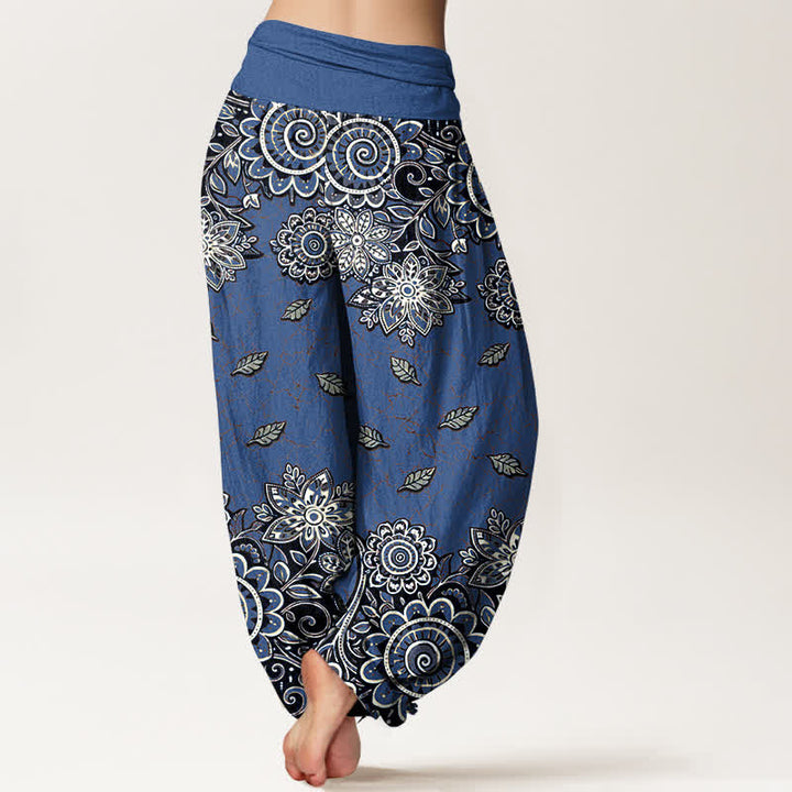 Buddha Stones Pantalon harem pour femme en pur coton orange vif à motif cachemire et mandala, taille élastique - image 6