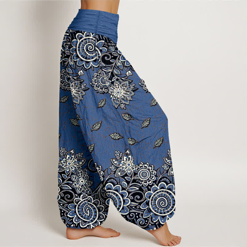 Buddha Stones Pantalon harem pour femme en pur coton orange vif à motif cachemire et mandala, taille élastique - image 7