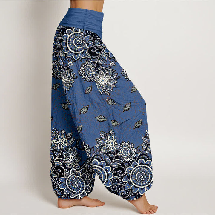 Buddha Stones Pantalon harem pour femme en pur coton orange vif à motif cachemire et mandala, taille élastique - image 7