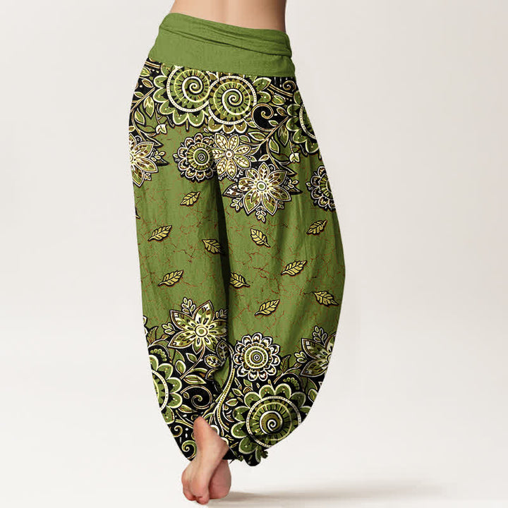 Buddha Stones Pantalon harem pour femme en pur coton orange vif à motif cachemire et mandala, taille élastique - image 9