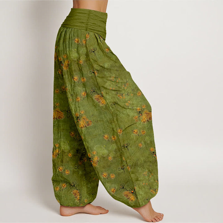 Buddha Stones Pantalon harem pour femme en pur coton à motif floral de soucis, taille élastique - image 2