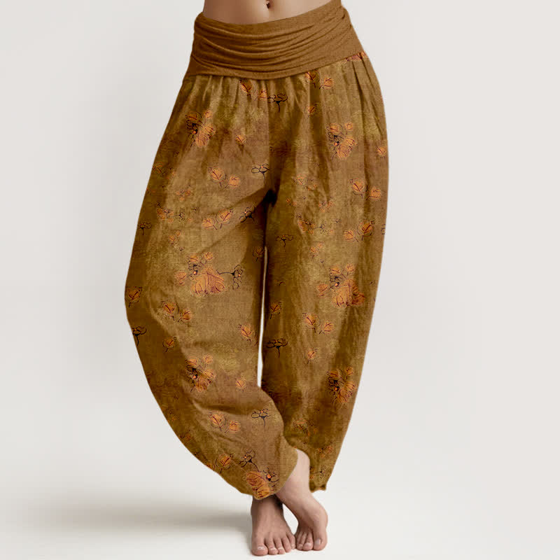 Buddha Stones Pantalon harem pour femme en pur coton à motif floral de soucis, taille élastique - Pérou - US16，UK/AU20，EU48 (3XL) - image 5