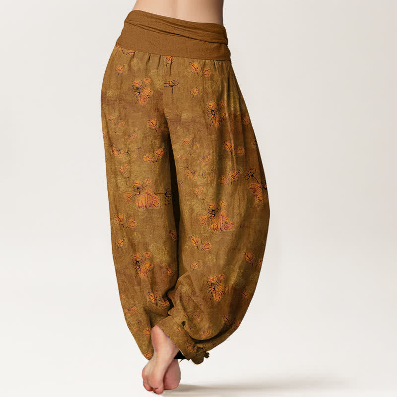 Buddha Stones Pantalon harem pour femme en pur coton à motif floral de soucis, taille élastique - image 6