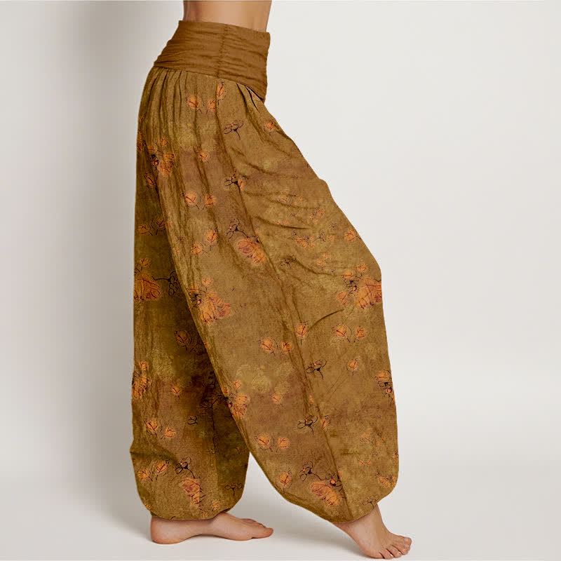 Buddha Stones Pantalon harem pour femme en pur coton à motif floral de soucis, taille élastique - image 7