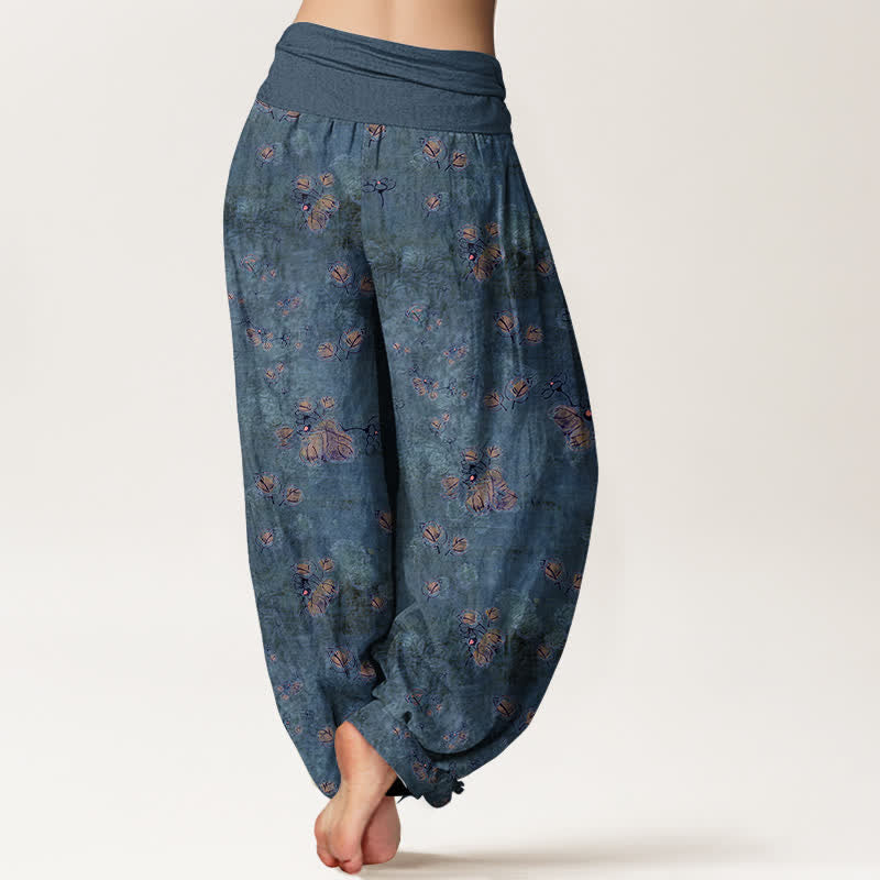 Buddha Stones Pantalon harem pour femme en pur coton à motif floral de soucis, taille élastique - image 9