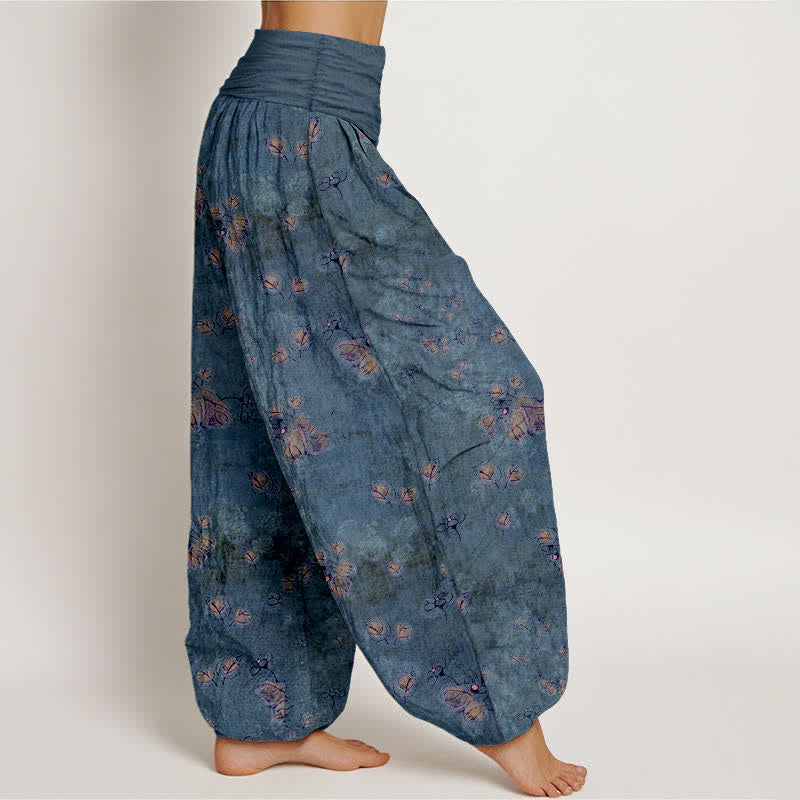 Buddha Stones Pantalon harem pour femme en pur coton à motif floral de soucis, taille élastique - image 10