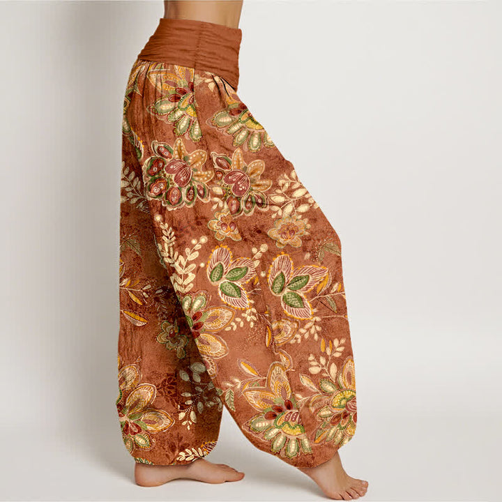 Buddha Stones Pantalon harem pour femme en pur coton à motif floral bohème et taille élastique - image 2