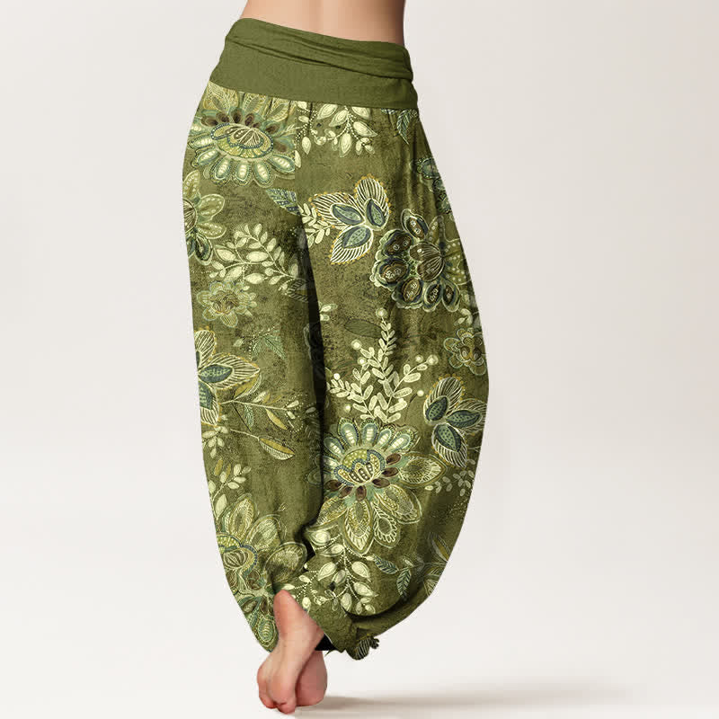 Buddha Stones Pantalon harem pour femme en pur coton à motif floral bohème et taille élastique - image 9