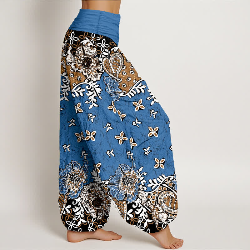 Buddha Stones Pantalon harem pour femme en pur coton, motif cachemire floral bohème, taille élastique - image 2