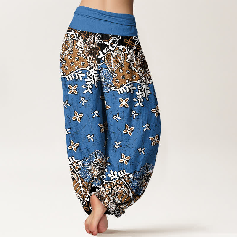 Buddha Stones Pantalon harem pour femme en pur coton, motif cachemire floral bohème, taille élastique - image 1