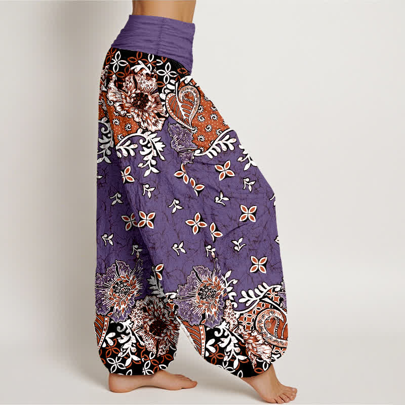 Buddha Stones Pantalon harem pour femme en pur coton, motif cachemire floral bohème, taille élastique - image 7