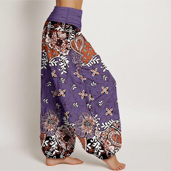 Buddha Stones Pantalon harem pour femme en pur coton, motif cachemire floral bohème, taille élastique - image 7
