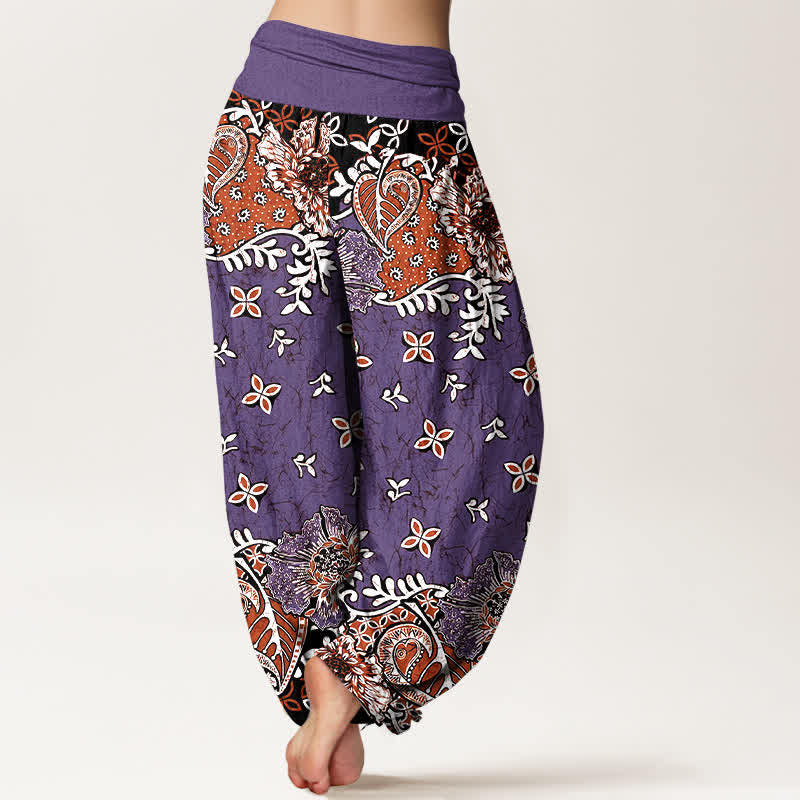 Buddha Stones Pantalon harem pour femme en pur coton, motif cachemire floral bohème, taille élastique - image 6