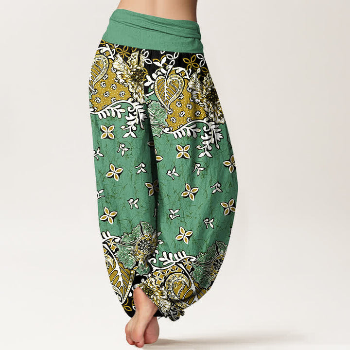 Buddha Stones Pantalon harem pour femme en pur coton, motif cachemire floral bohème, taille élastique - image 9