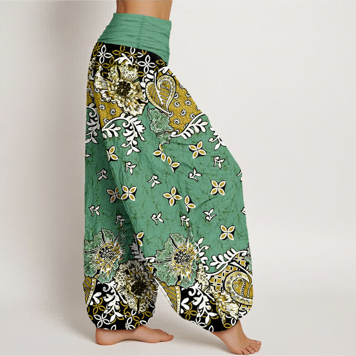 Buddha Stones Pantalon harem pour femme en pur coton, motif cachemire floral bohème, taille élastique - image 10