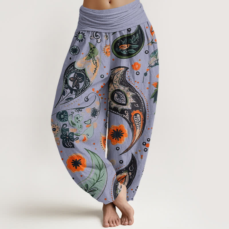 Buddha Stones Pantalon harem pour femme en pur coton, motif cachemire bohème et tournesol, taille élastique - Lavande - US16，UK/AU20，EU48 (3XL) - image 8