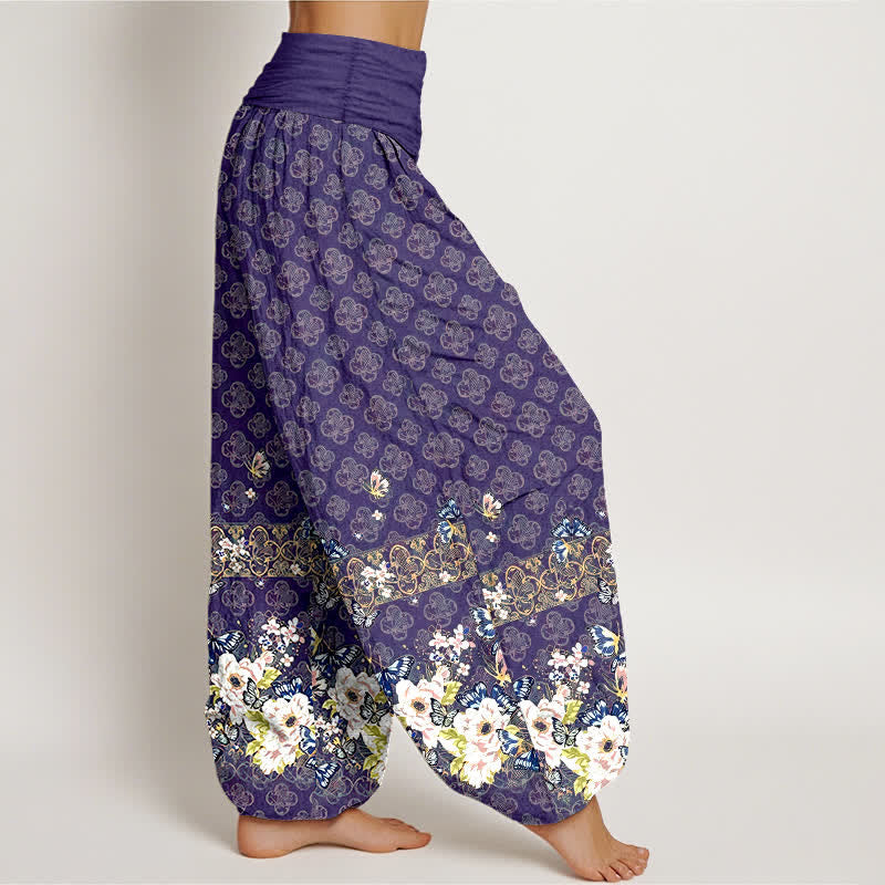 Buddha Stones Pantalon harem pour femme en pur coton, motif floral bohème, taille élastique - image 2