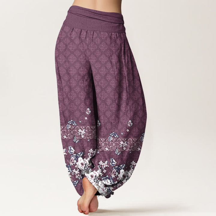 Buddha Stones Pantalon harem pour femme en pur coton, motif floral bohème, taille élastique - image 6