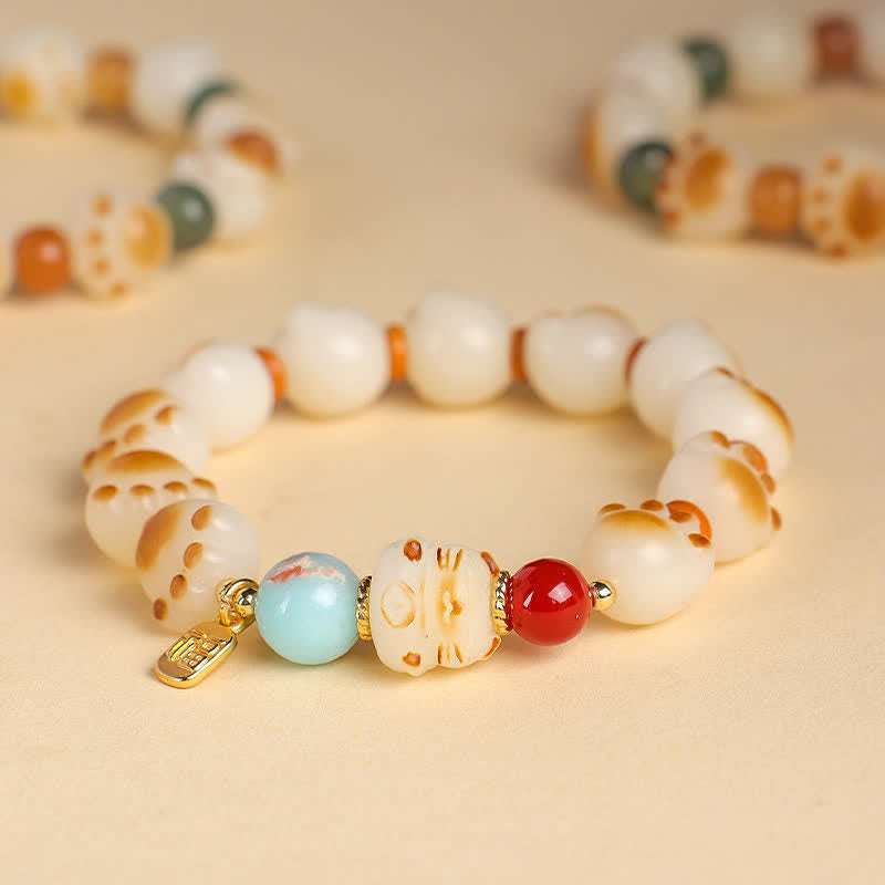 Buddha Stones Bracelet porte-bonheur en graines de Bodhi naturelles, motif patte de chat Fu, symbole Fu - image 1
