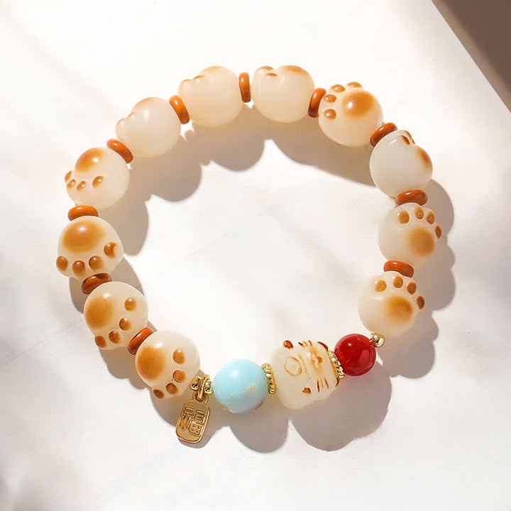 Buddha Stones Bracelet porte-bonheur en graines de Bodhi naturelles, motif patte de chat Fu, symbole Fu - image 4