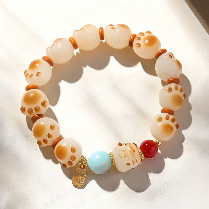 Buddha Stones Bracelet porte-bonheur en graines de Bodhi naturelles, motif patte de chat Fu, symbole Fu - image 2
