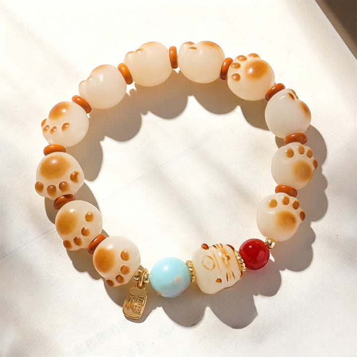 Buddha Stones Bracelet porte-bonheur en graines de Bodhi naturelles, motif patte de chat Fu, symbole Fu - image 2