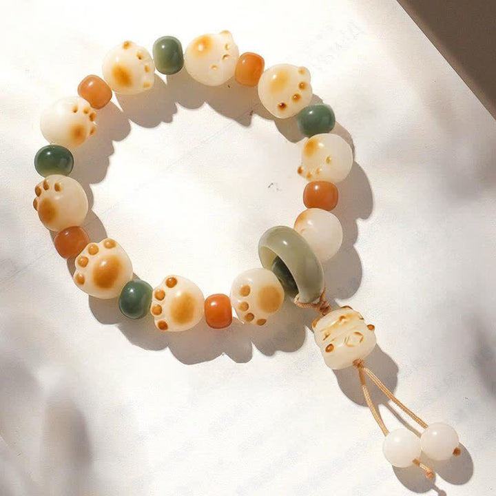 Buddha Stones Bracelet de richesse en graines de Bodhi naturelles, motif patte de chat - Pendentif Chat (Tour de poignet : 17–18 cm) - image 3