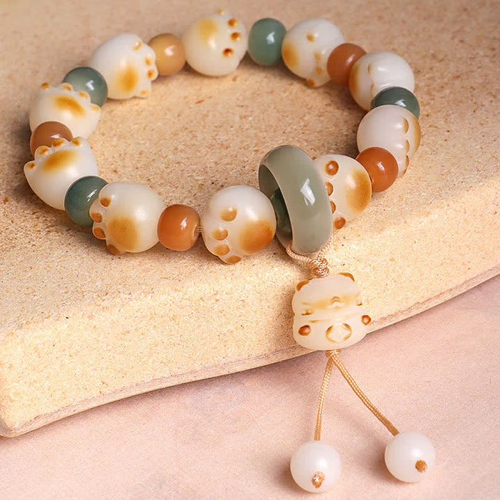 Buddha Stones Bracelet de richesse en graines de Bodhi naturelles, motif patte de chat - image 4