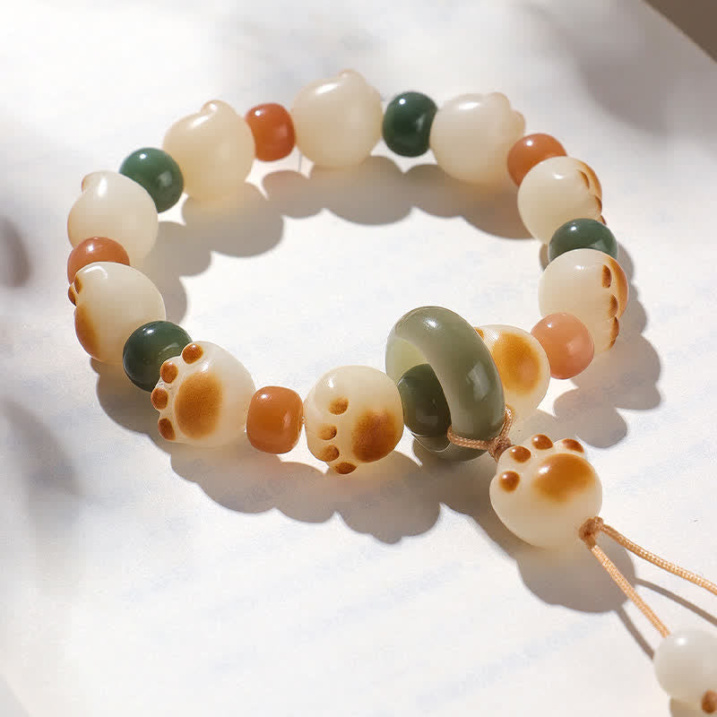 Buddha Stones Bracelet de richesse en graines de Bodhi naturelles, motif patte de chat - image 1