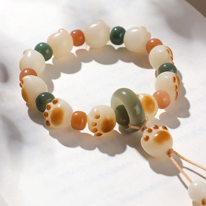 Buddha Stones Bracelet de richesse en graines de Bodhi naturelles, motif patte de chat - image 1