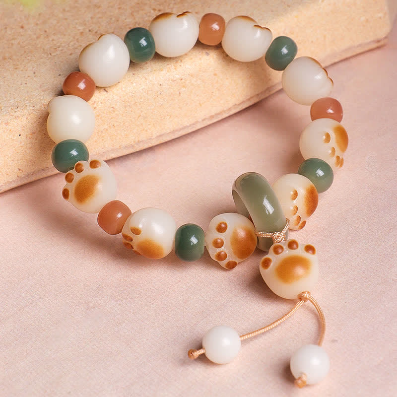 Buddha Stones Bracelet de richesse en graines de Bodhi naturelles, motif patte de chat - image 2