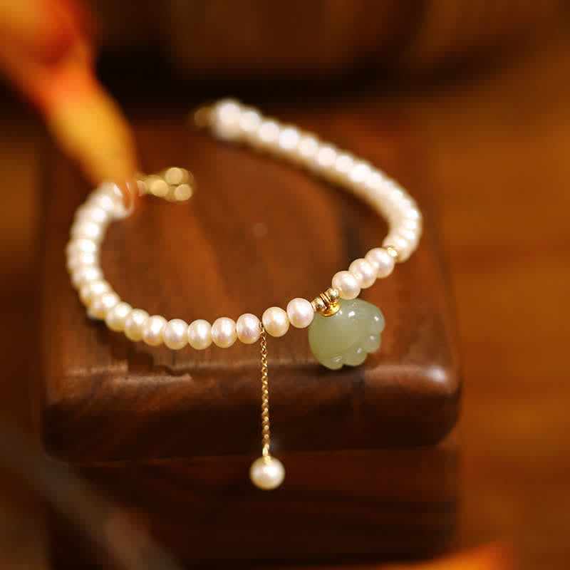 Buddha Stones Bracelet porte-bonheur en jade Hetian naturel, motif patte de chat et perles - image 1