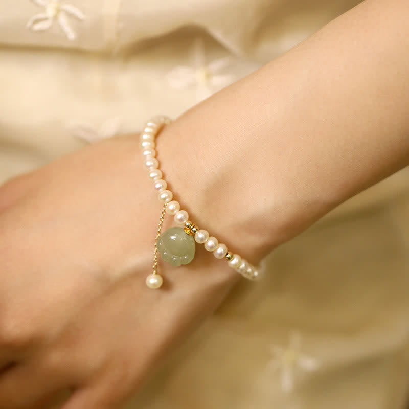 Buddha Stones Bracelet porte-bonheur en jade Hetian naturel, motif patte de chat et perles - image 3