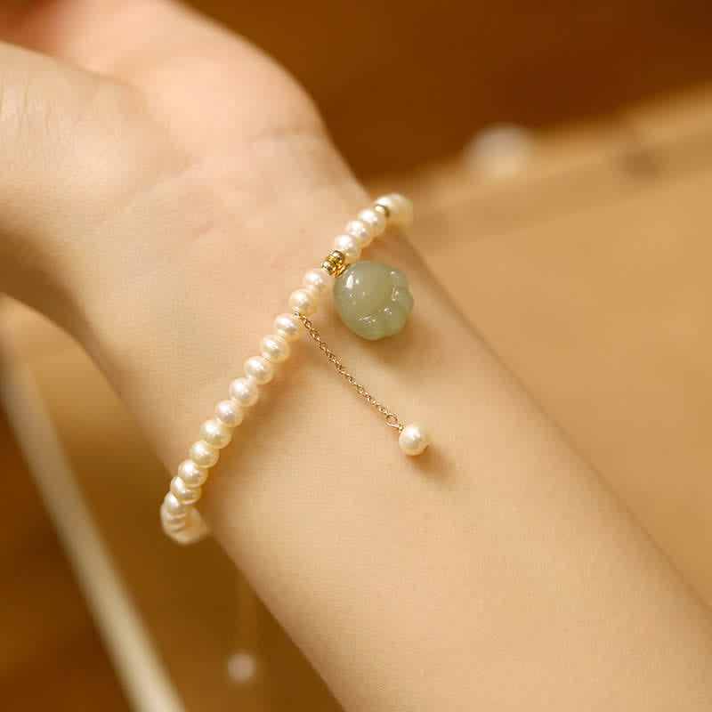 Buddha Stones Bracelet porte-bonheur en jade Hetian naturel, motif patte de chat et perles - image 2