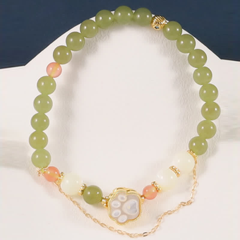 Buddha Stones Bracelet de prospérité en jade Hetian naturel et pierre Tridacna, motif patte de chat - image 8