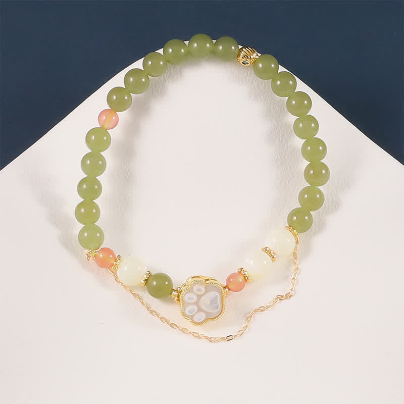 Buddha Stones Bracelet de prospérité en jade Hetian naturel et pierre Tridacna, motif patte de chat - image 2