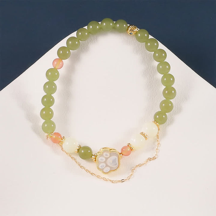 Buddha Stones Bracelet de prospérité en jade Hetian naturel et pierre Tridacna, motif patte de chat - image 2