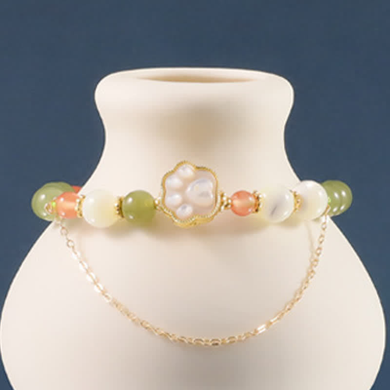 Buddha Stones Bracelet de prospérité en jade Hetian naturel et pierre Tridacna, motif patte de chat - image 4