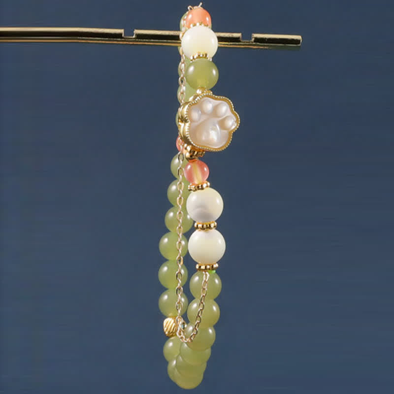 Buddha Stones Bracelet de prospérité en jade Hetian naturel et pierre Tridacna, motif patte de chat - image 3