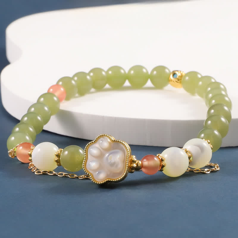 Buddha Stones Bracelet de prospérité en jade Hetian naturel et pierre Tridacna, motif patte de chat - image 1
