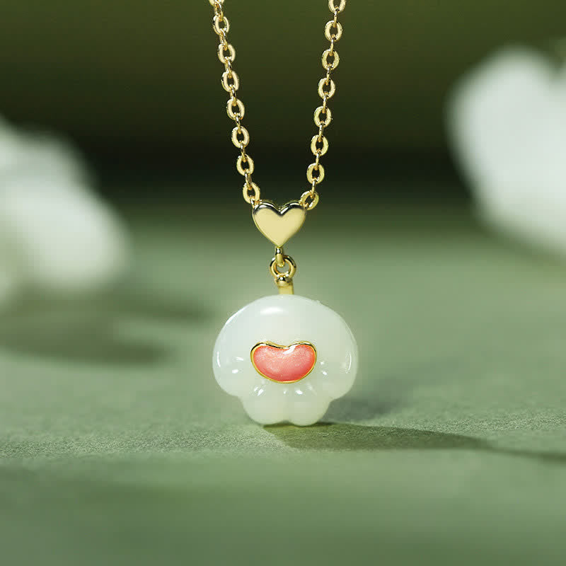 Buddha Stones Collier porte-bonheur en argent sterling 925 et jade Hetian naturel en forme de patte de chat - Jade Hetian naturel (la couleur peut varier) - image 0