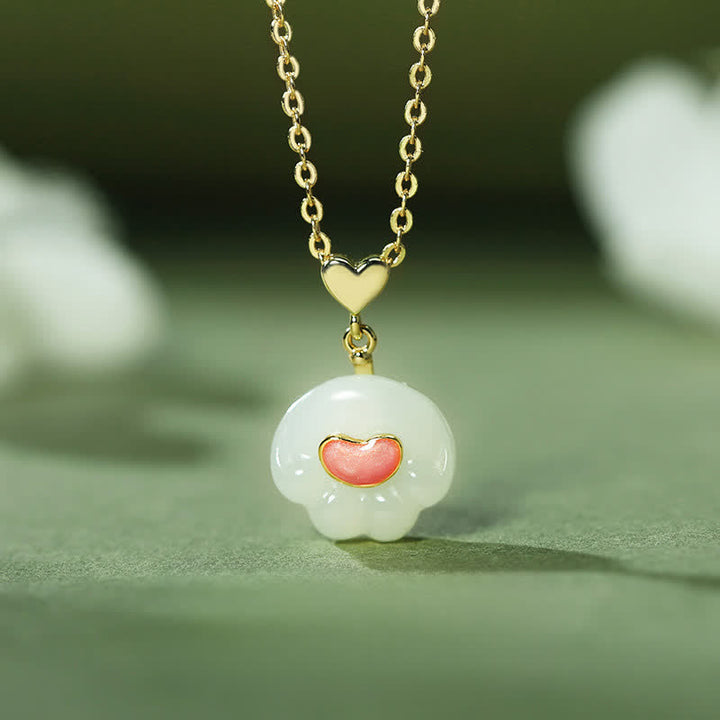 Buddha Stones Collier porte-bonheur en argent sterling 925 et jade Hetian naturel en forme de patte de chat - Jade Hetian naturel (la couleur peut varier) - image 0