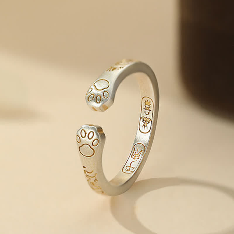 Buddha Stones Bague équilibre en argent sterling 999 avec motif patte de chat - Argent sterling 999 (17,8 mm) - image 0
